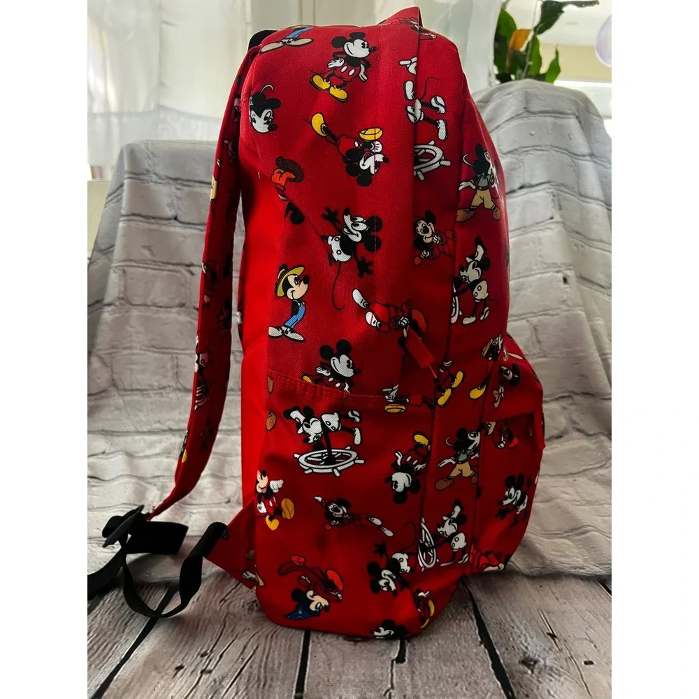 Disney Mickey Mouse Red All Over Print Canvas Backpack Steamboat Sorcerer